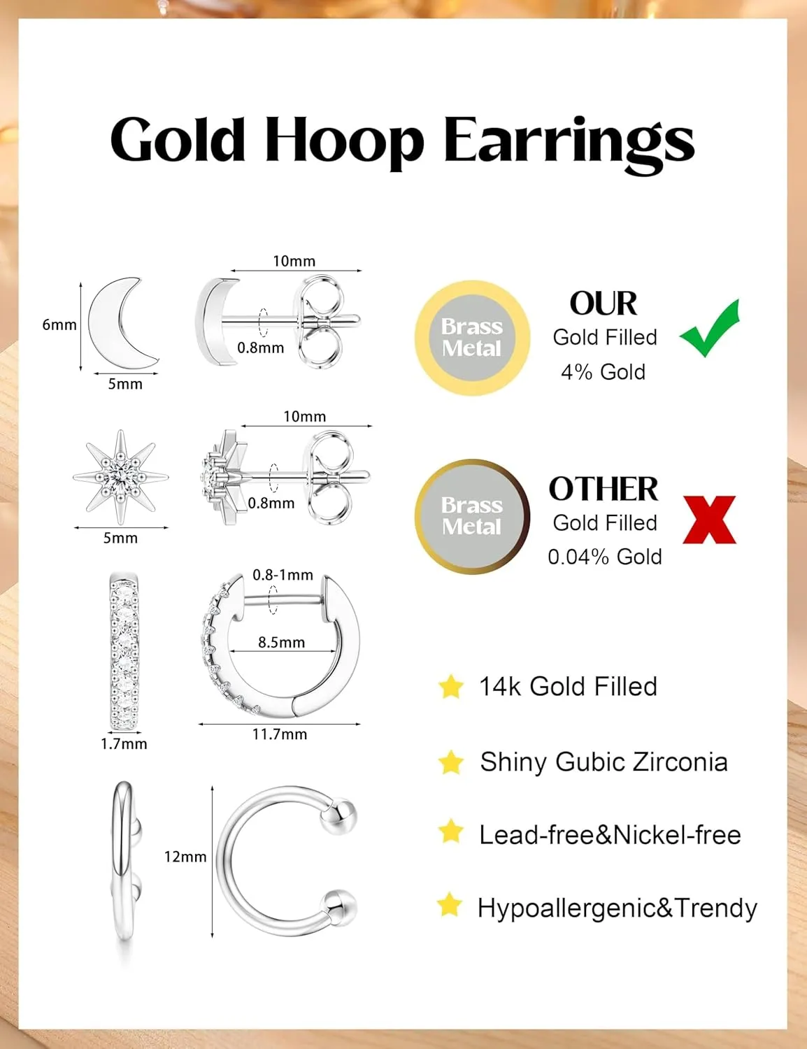 ORAZIO Small Gold Hoop Earrings for Women Hypoallergenic 14K Gold Plated Chunky Huggie Earring Sets for Multiple Piercing Dainty Earing Stacks Set Cute Silver Cartilage Jewelry Trendy Gifts