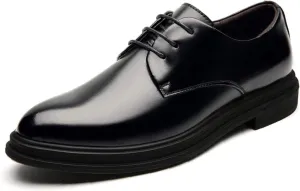 Oxford Dress Shoes for Men Lace Up Derby Shoes Round Toe Vegan Leather Resistant Non Slip Block Heel Anti-Slip Low Top Classic (Color : Black, Size : 9)