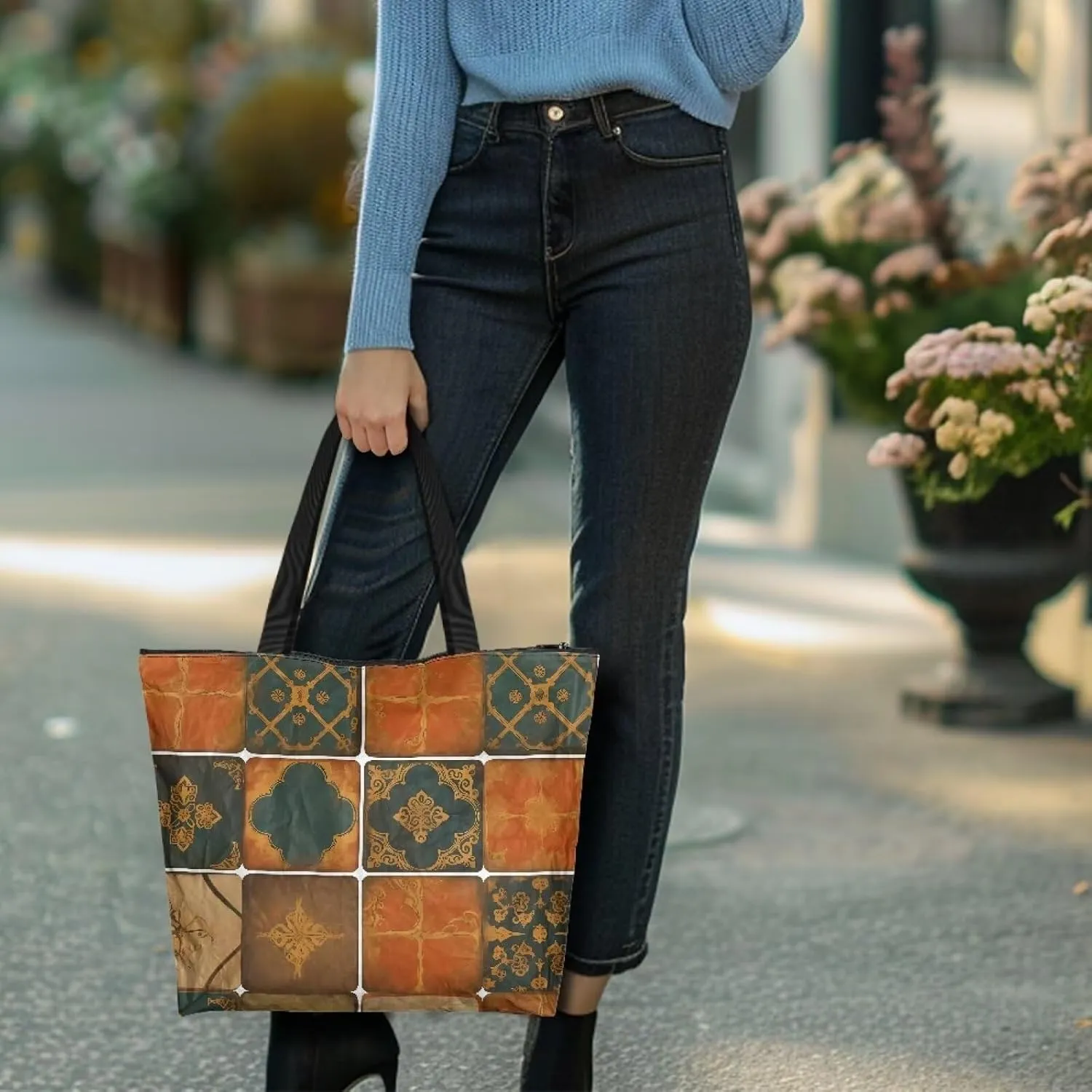 Paper Carving Tiger Women Tote Paper Bag Halloween Skeleton Foldable Tote Bag, Tie Dye Large Work Commute Bags