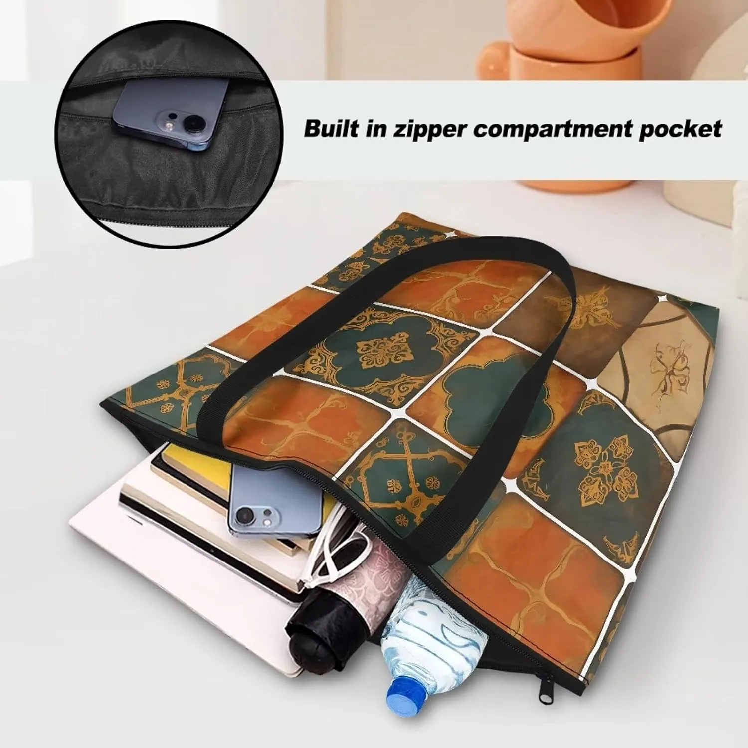Paper Carving Tiger Women Tote Paper Bag Halloween Skeleton Foldable Tote Bag, Tie Dye Large Work Commute Bags
