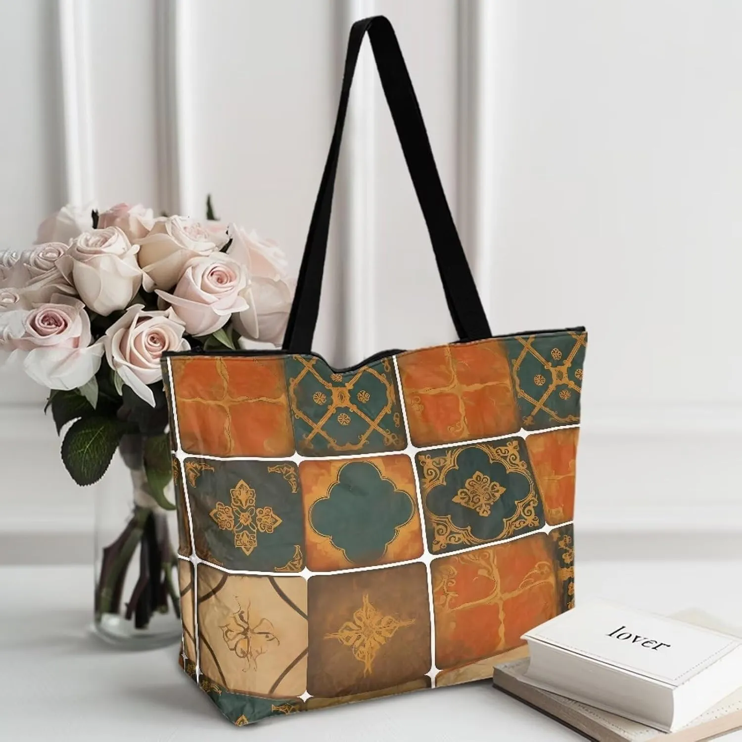 Paper Carving Tiger Women Tote Paper Bag Halloween Skeleton Foldable Tote Bag, Tie Dye Large Work Commute Bags