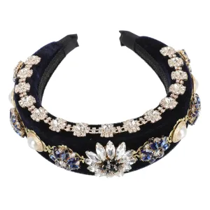 PartyKindom Rhinestone Headband Women Knotted Headband for Women Elegant Palace Style Baroque Motif