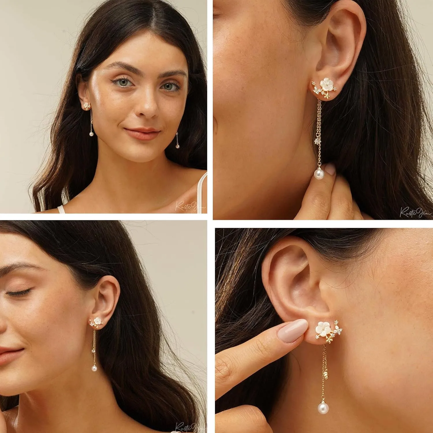 Pearl Drop Earrings for Women Long Threader Chain Dainty Flower Wedding Bridal Earrings Gold Floral Trendy Statement Prom Jewelry Bridesmaid Gift for Her