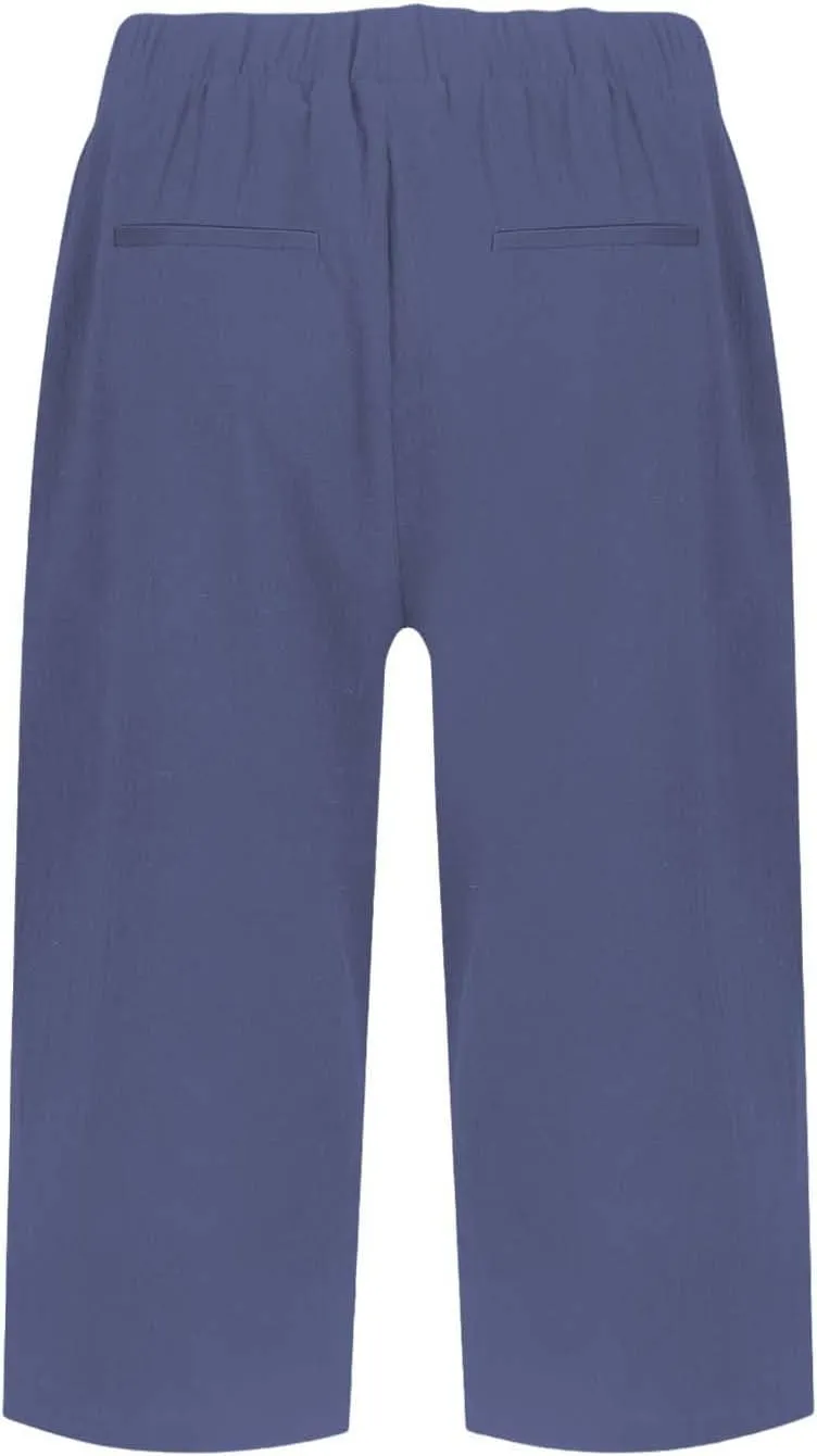 Pedal Pushers for Women Casual High Waisted Wide Leg Linen Bermuda Shorts Loose Fit Beach Capri Pants with Pockets
