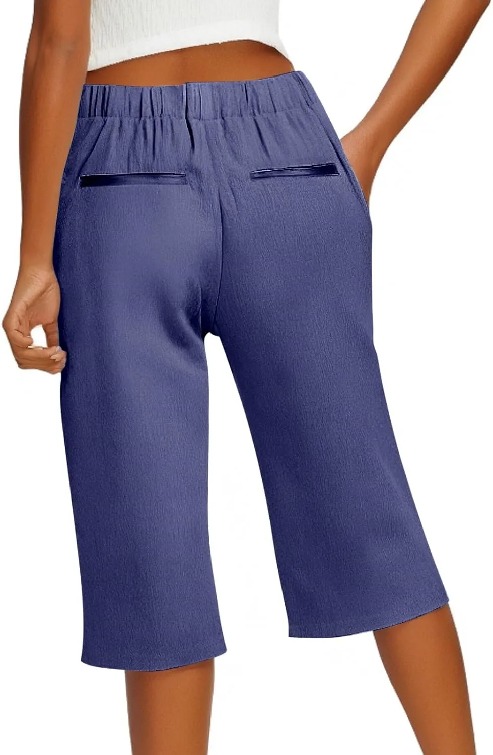 Pedal Pushers for Women Casual High Waisted Wide Leg Linen Bermuda Shorts Loose Fit Beach Capri Pants with Pockets