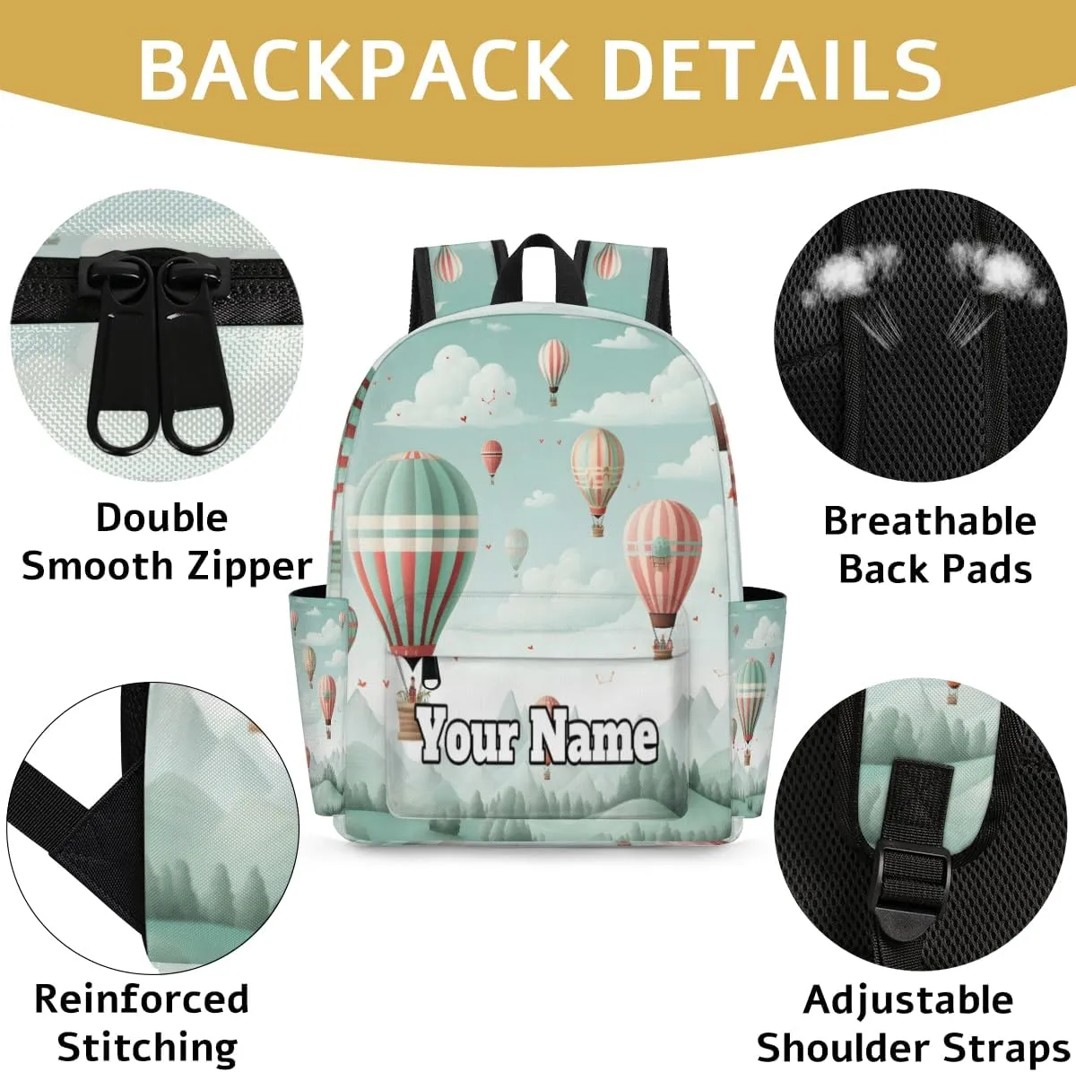 Personalized Hot Air Balloon Preschool Toddler Backpack for Boys Girls Custom Kids Name Small Bookbags Kindergarten Elementary Backpack, Colorful Hot Air Balloon