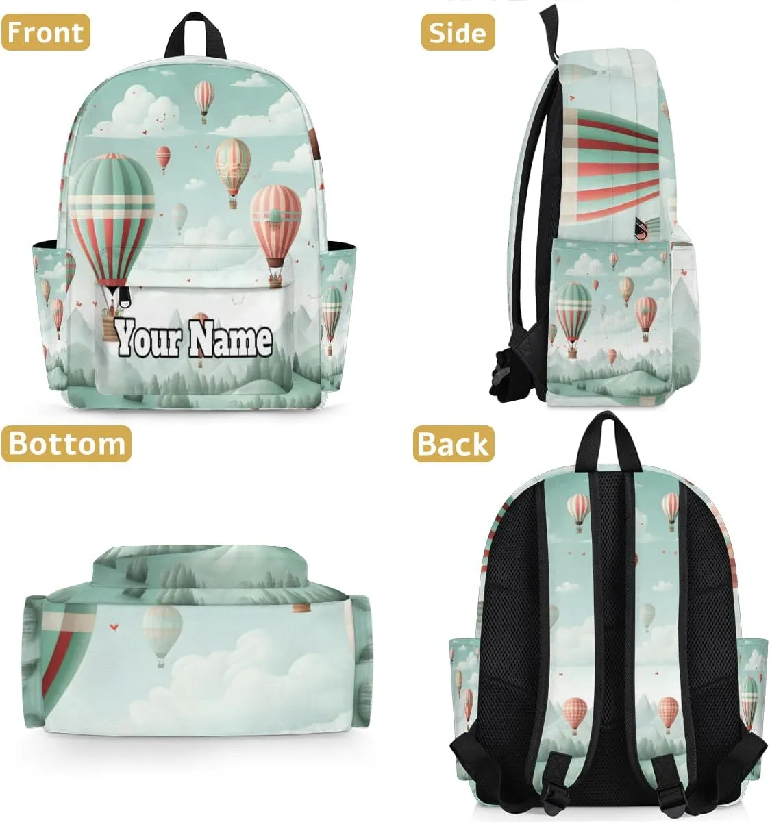 Personalized Hot Air Balloon Preschool Toddler Backpack for Boys Girls Custom Kids Name Small Bookbags Kindergarten Elementary Backpack, Colorful Hot Air Balloon