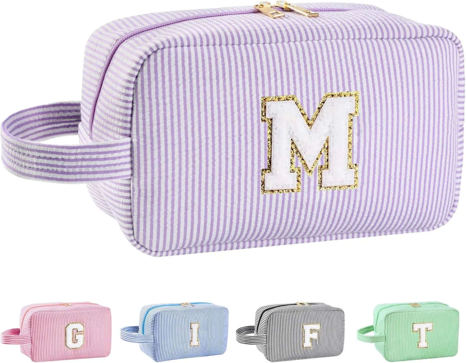 Personalized Initial Makeup Bag A-Z, Travel Toiletry Bag Preppy Make Up Bags Girls Cute Cosmetic Pouch Makeup Organizer Wedding Birthday Mothers Day Gifts for Women (Purple, M)