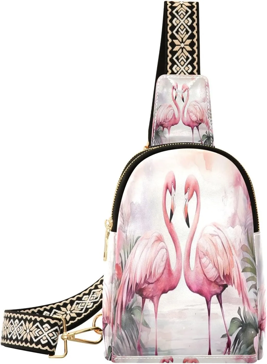Pink Flamingo Fanny Pack Crossbody PC Leather Small Sling Bag for Women Abstract Art Fashion Waist Packs Chest Bag for Travel Sports Running Hiking