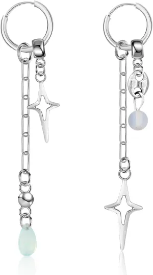 PLwelth Star Hoop Earrings for Women Teardrop Dangle Earrings Star Long Tassel Dangle Earrings Silver Hypoallergenic Hoop Earrings Trendy Jewelry Gifts for Her Birthday Christmas Stocking Stuffers