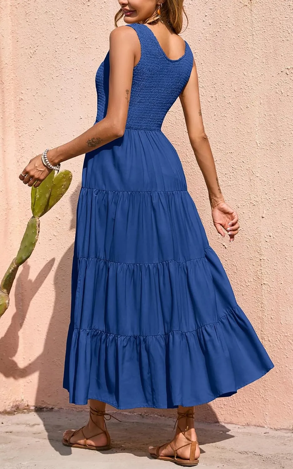 PRETTYGARDEN Women's 2025 Casual Loose Plain Maxi Sundress Smocked Tank Dress Sleeveless Summer Beach Tiered Long Dresses