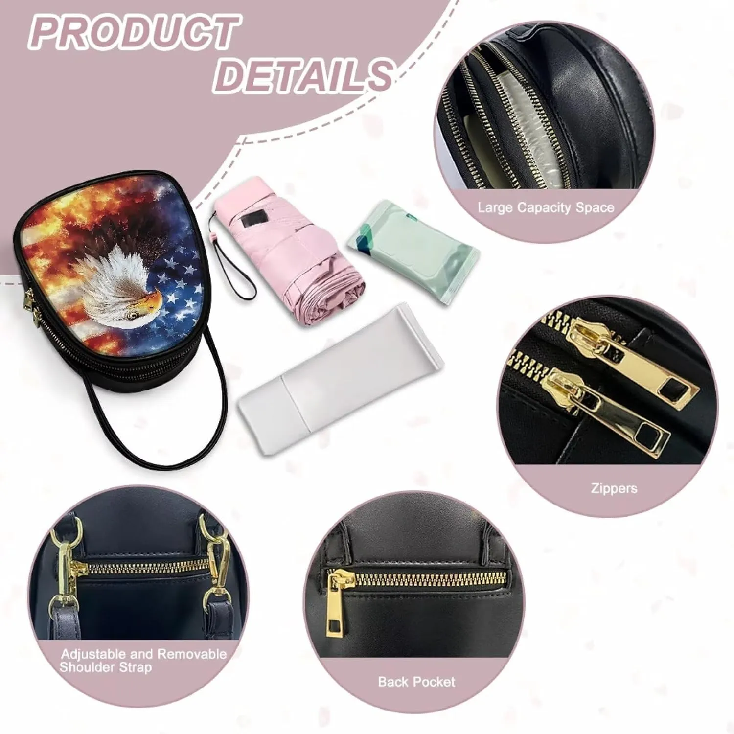 PU Leather Ladies Bag Crossbody Purse with Double Zipper Pocket Women's Double Layer Leather Shoulder Square Bags