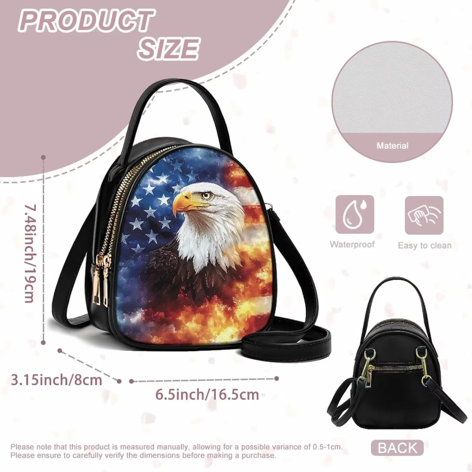 PU Leather Ladies Bag Crossbody Purse with Double Zipper Pocket Women's Double Layer Leather Shoulder Square Bags