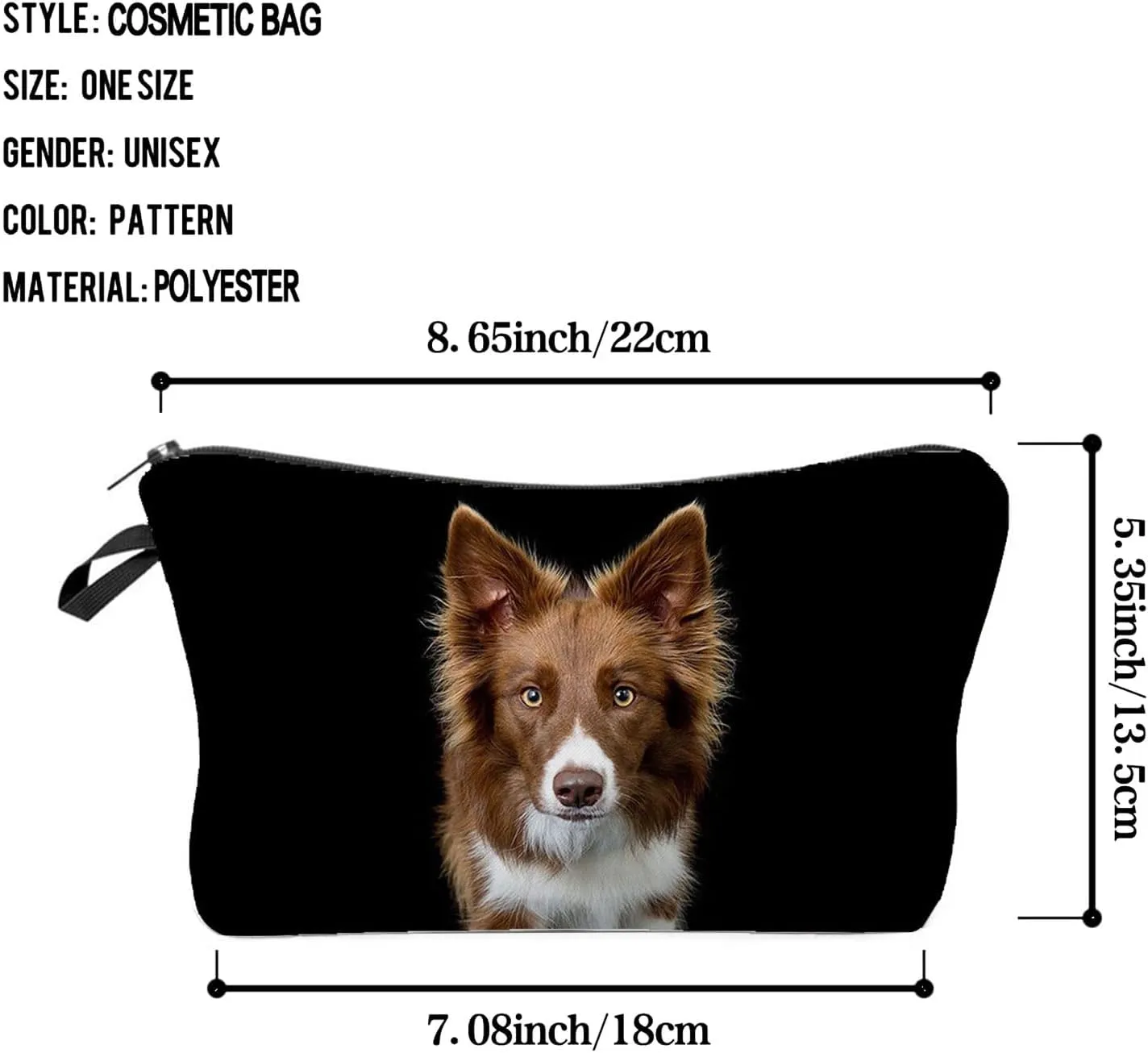 Puppy Gifts Border Collie Puppy Makeup Bag Cute Small Organizer Bag Toiletry Zipper Pouch Birthday Christmas Gift Border Collie Cosmetic Bag for Women Dog Lovers Friends