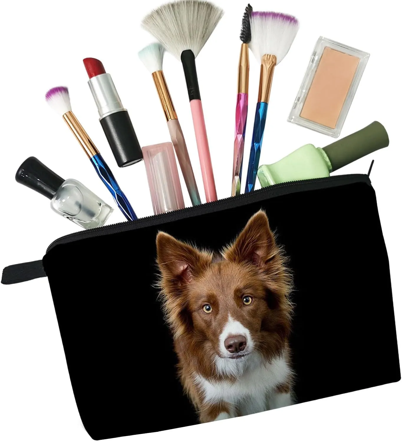 Puppy Gifts Border Collie Puppy Makeup Bag Cute Small Organizer Bag Toiletry Zipper Pouch Birthday Christmas Gift Border Collie Cosmetic Bag for Women Dog Lovers Friends