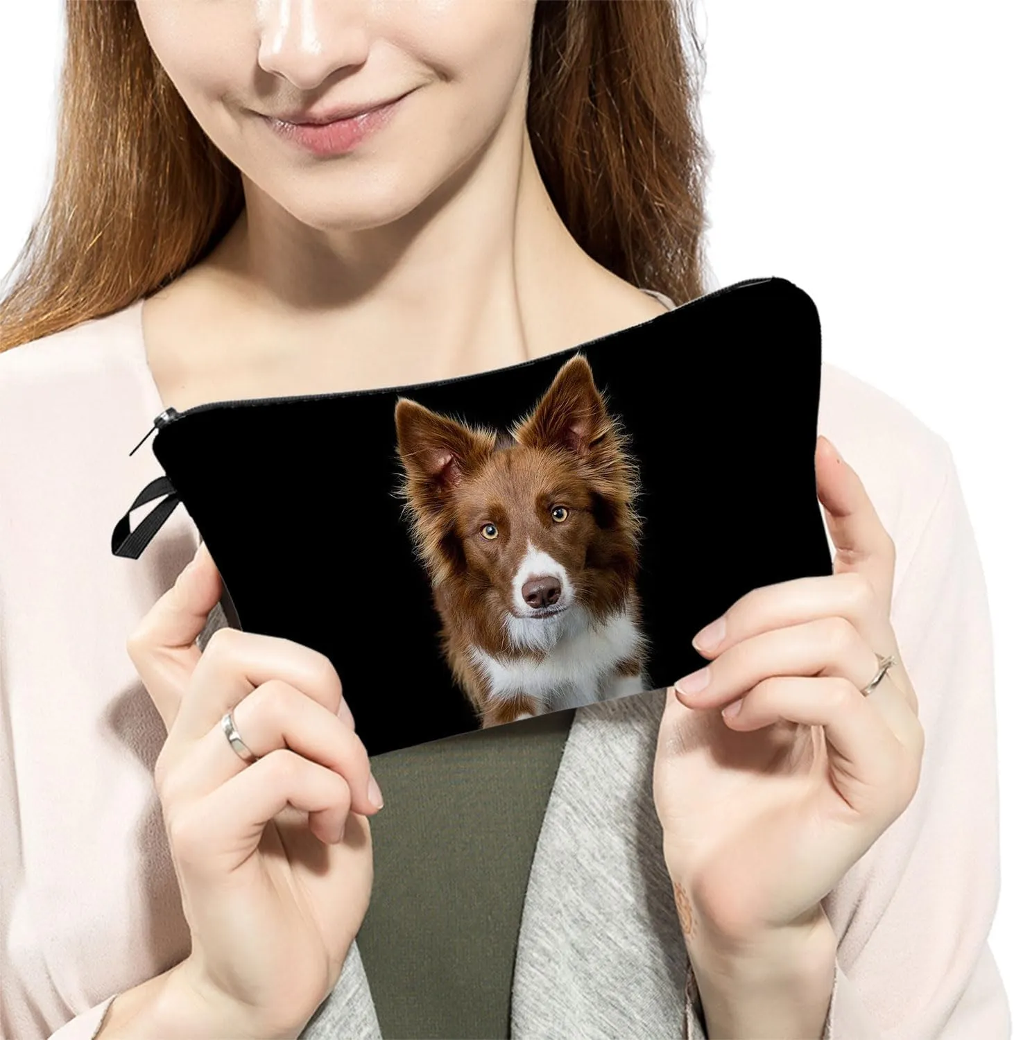 Puppy Gifts Border Collie Puppy Makeup Bag Cute Small Organizer Bag Toiletry Zipper Pouch Birthday Christmas Gift Border Collie Cosmetic Bag for Women Dog Lovers Friends