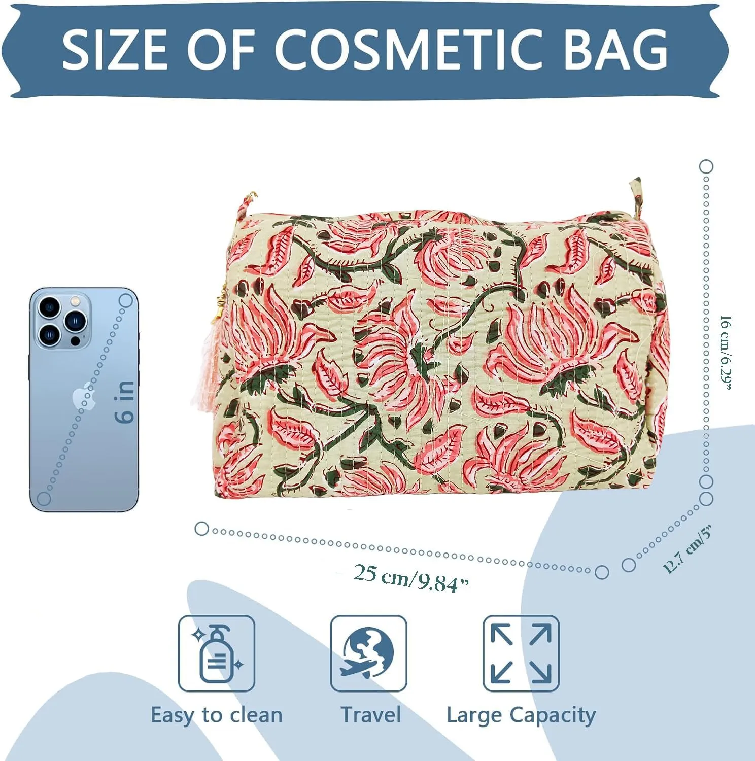 Rastogi Handicrafts Cosmetic Bags Set, 3 Piece Make Up Organizer Bag Storage Bags with Zipper Closure (3, Beige, Design-2)