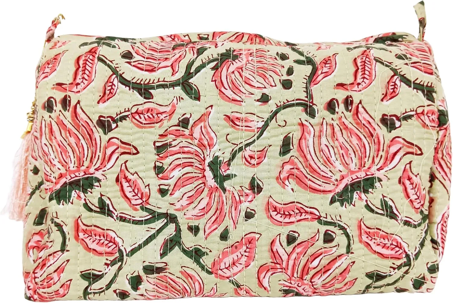 Rastogi Handicrafts Cosmetic Bags Set, 3 Piece Make Up Organizer Bag Storage Bags with Zipper Closure (3, Beige, Design-2)