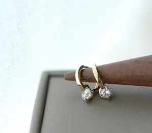 Round Cut White Cubic Zirconia Women's Huggie Hoop Clip-On Earrings 14K Yellow Gold Plated 925 Sterling Silver Gift For Women's