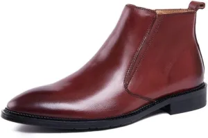 Rui Landed Ankle Boot for Men High Top Boot Slip On Style Premium Genuine Leather Side Zipper Solid Color Waterproof Pointed Toe Block Heel Easy Care (Color : Red-Brown, Size : 6 M US)