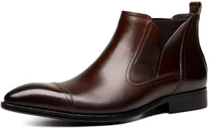 Rui Landed Ankle Boot for Men Work Boot Pull On Style Premium Genuine Leather Casual Business Waterproof Pointed Captoe Block Heel Solid Colors (Color : Brown, Size : 7 M US)