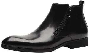 Rui Landed Ankle Boot for Men Work Chelsea Boot Pull On Style Premium Genuine Leather Waterproof Outdoors Pointed Toe Dual Side Zipper Block Heel Business Casual (Color : Black, Size : 6 M US)