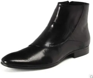 Rui Landed Burnished Pointed Toe Ankle Boot for Men Work Boot Pull On Style Premium Genuine Leather Zipper Block Heel Easy Care Waterproof (Color : Black, Size : 10 M US)