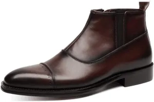 Rui Landed Pointed Captoe Work Boot for Men Ankle Boot Premium Genuine Leather Pull On Style Zipper Waterproof Easy Care Retro Colors (Color : Coffee, Size : 8 M US)
