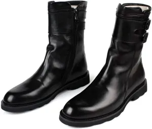 Rui Landed Premium Genuine Leather Combat Boot for Men Mid-Calf Boot Pull On Style Easy Care Buckles Strap Zipper Waterproof Block Heel Round Toe (Color : Black, Size : 8 M US)