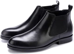Rui Landed Waterproof Round Toe Business Chelsea Boot for Men Work Boot Pull On Style Premium Genuine Leather Block Heel Easy Care (Color : Black, Size : 6 M US)