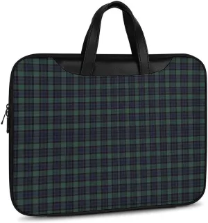 Scottish Blue-Green Plaid Leather Bag Laptop Case Slim Water Resistant Computer Bags with Handle Briefcase for Work