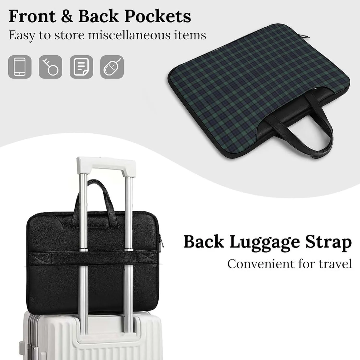 Scottish Blue-Green Plaid Leather Bag Laptop Case Slim Water Resistant Computer Bags with Handle Briefcase for Work