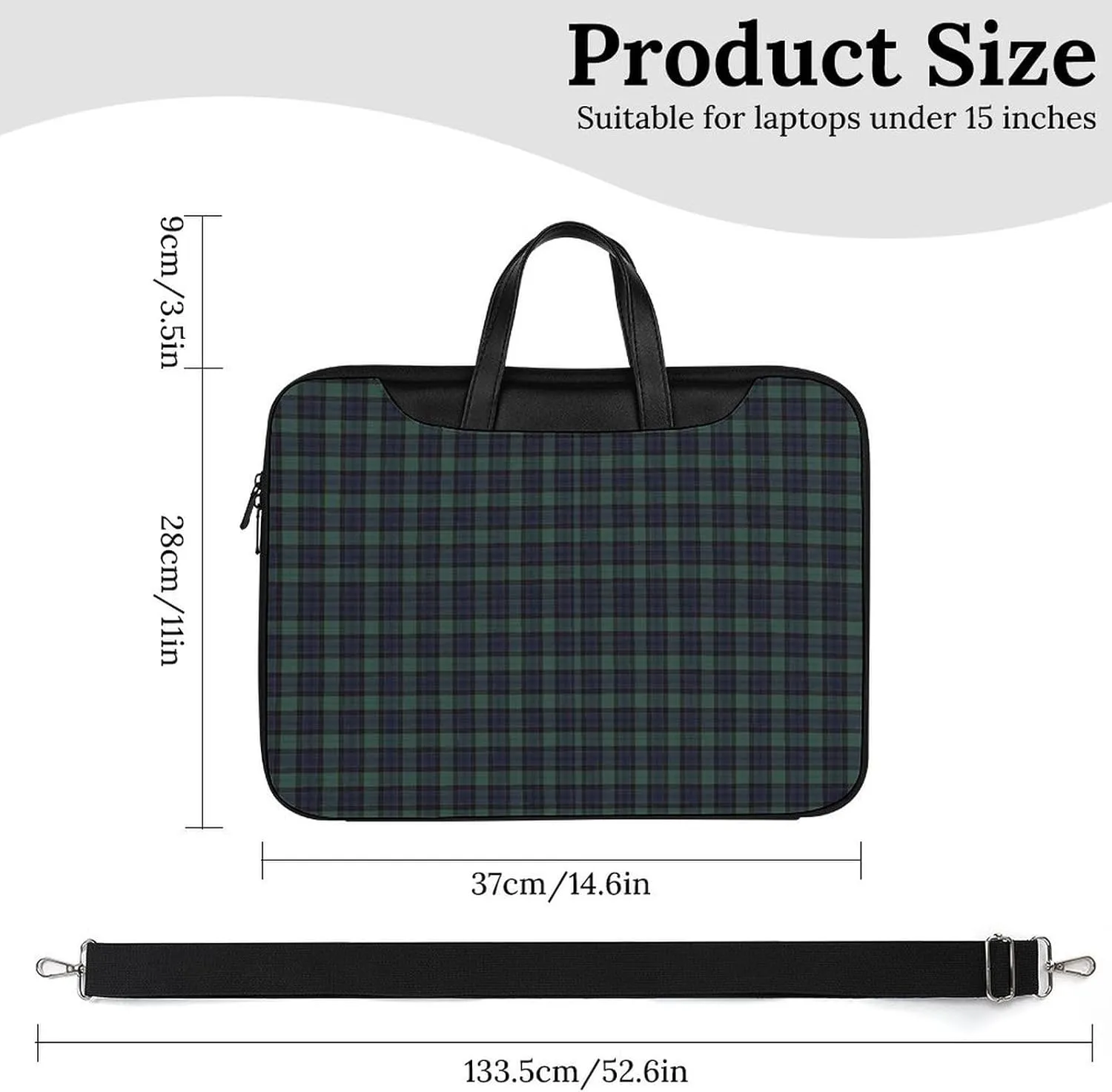 Scottish Blue-Green Plaid Leather Bag Laptop Case Slim Water Resistant Computer Bags with Handle Briefcase for Work