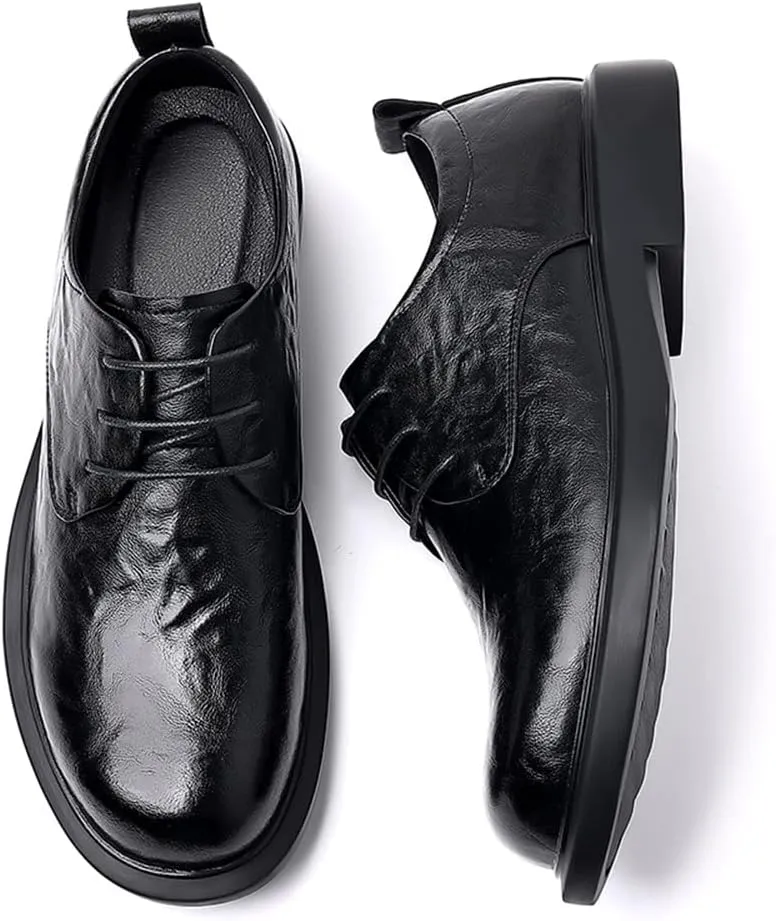 Shoes Dress Oxford for Men Lace Up Round Burnished Toe Vegan Leather Derby Shoes Resistant Non Slip Low Top Anti-Slip Prom
