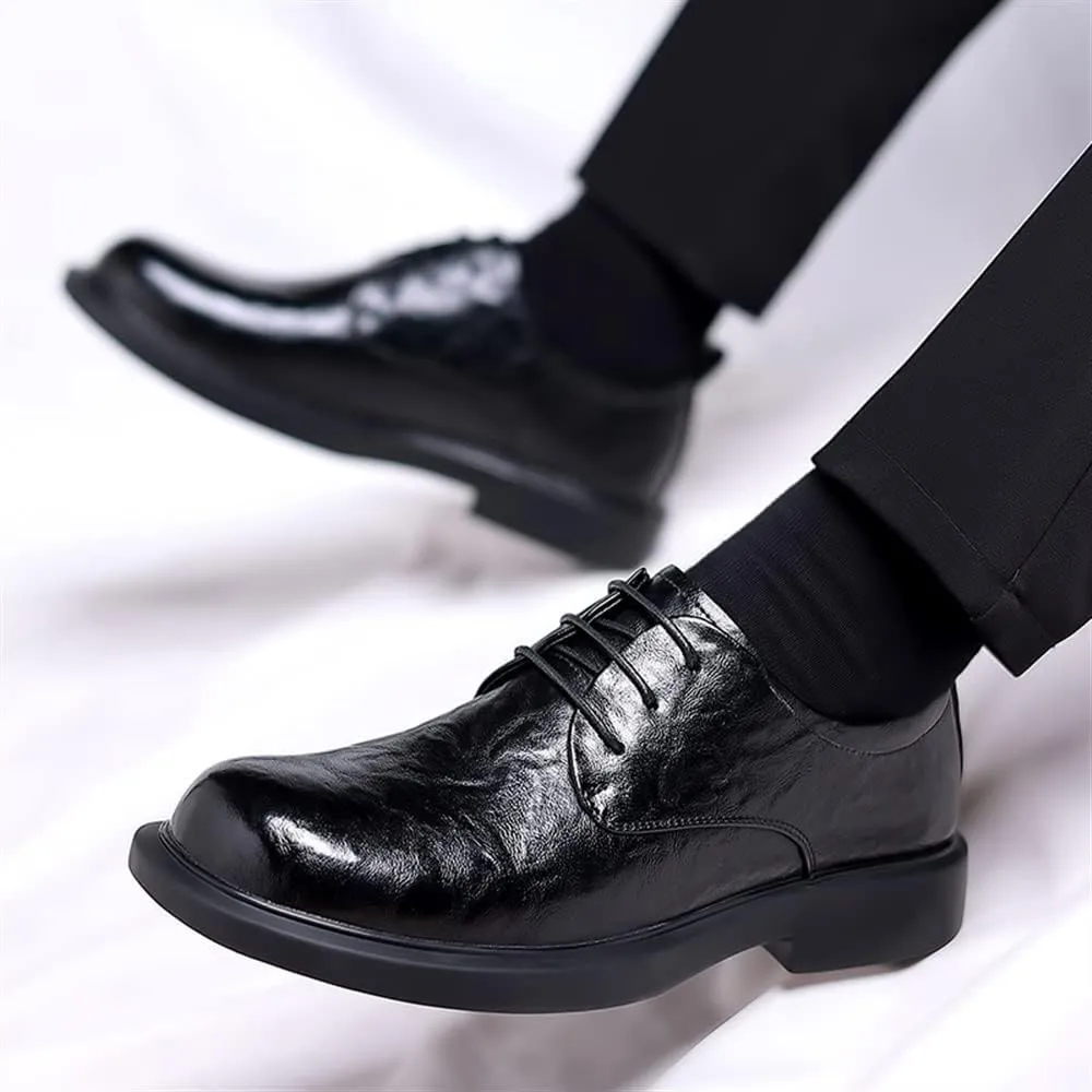 Shoes Dress Oxford for Men Lace Up Round Burnished Toe Vegan Leather Derby Shoes Resistant Non Slip Low Top Anti-Slip Prom