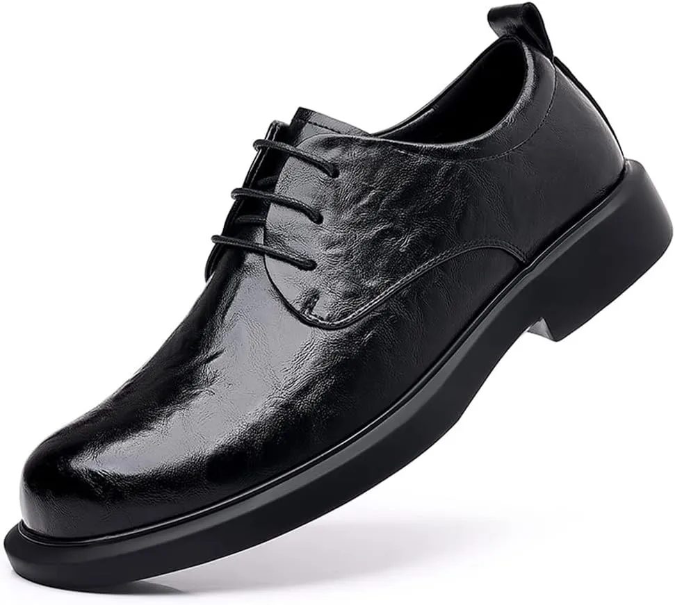 Shoes Dress Oxford for Men Lace Up Round Burnished Toe Vegan Leather Derby Shoes Resistant Non Slip Low Top Anti-Slip Prom