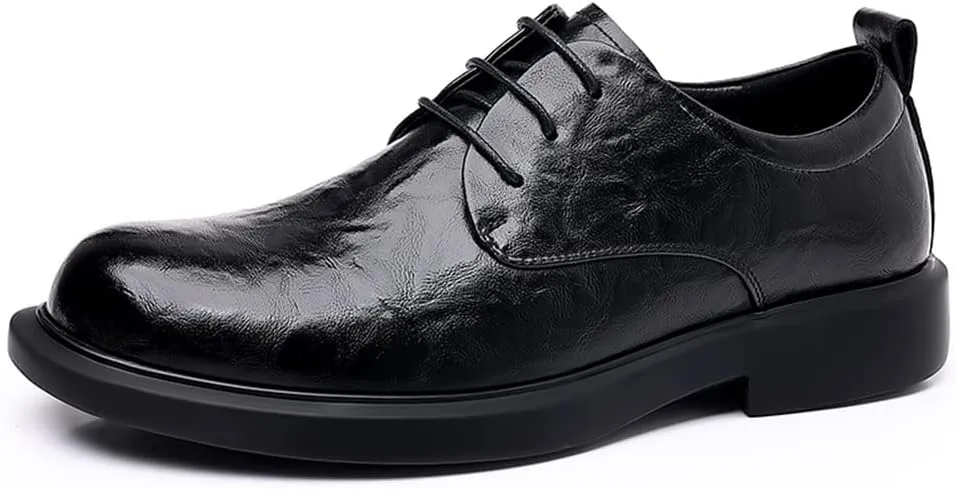 Shoes Dress Oxford for Men Lace Up Round Burnished Toe Vegan Leather Derby Shoes Resistant Non Slip Low Top Anti-Slip Prom
