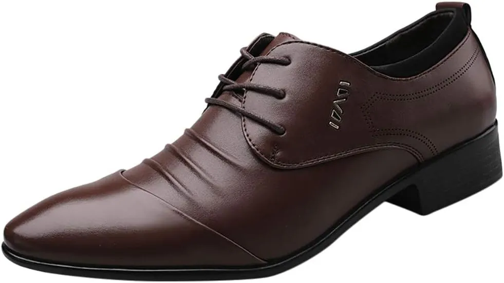 Shoes Suit Shoe Casual Shoes Male Wedding Lace Leather Men Comfortable Business Men's Leather Shoes Fashion Shoes (Brown, 46)