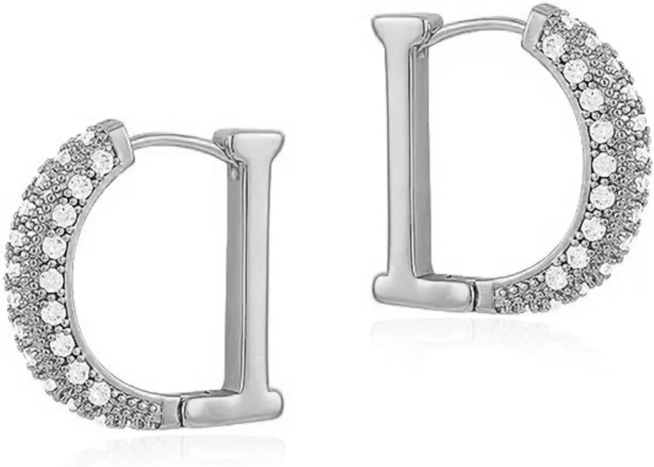 Silver Huggie Hoop Earrings for Women,Cubic Zirconia Silver Earrings Lightweight Hypoallergenic for Everyday Hoop-1023-Silver