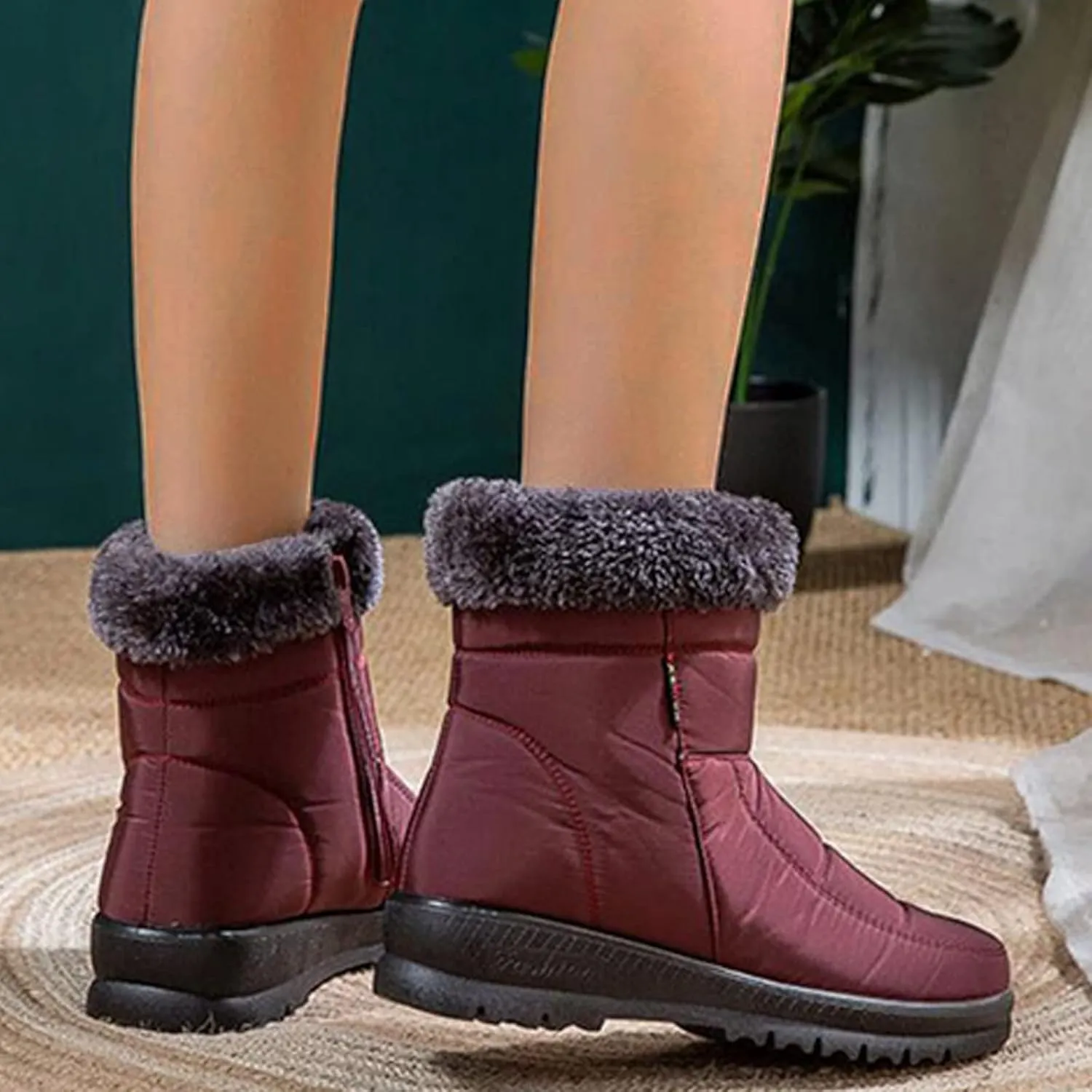 Slip on Winter Boots for Women Wide Womens Waterproof Snow Boots Knee High Women's Leather Winter Boots White Tall Snow Boots for Women White Botas Invierno Mujer Elegantes