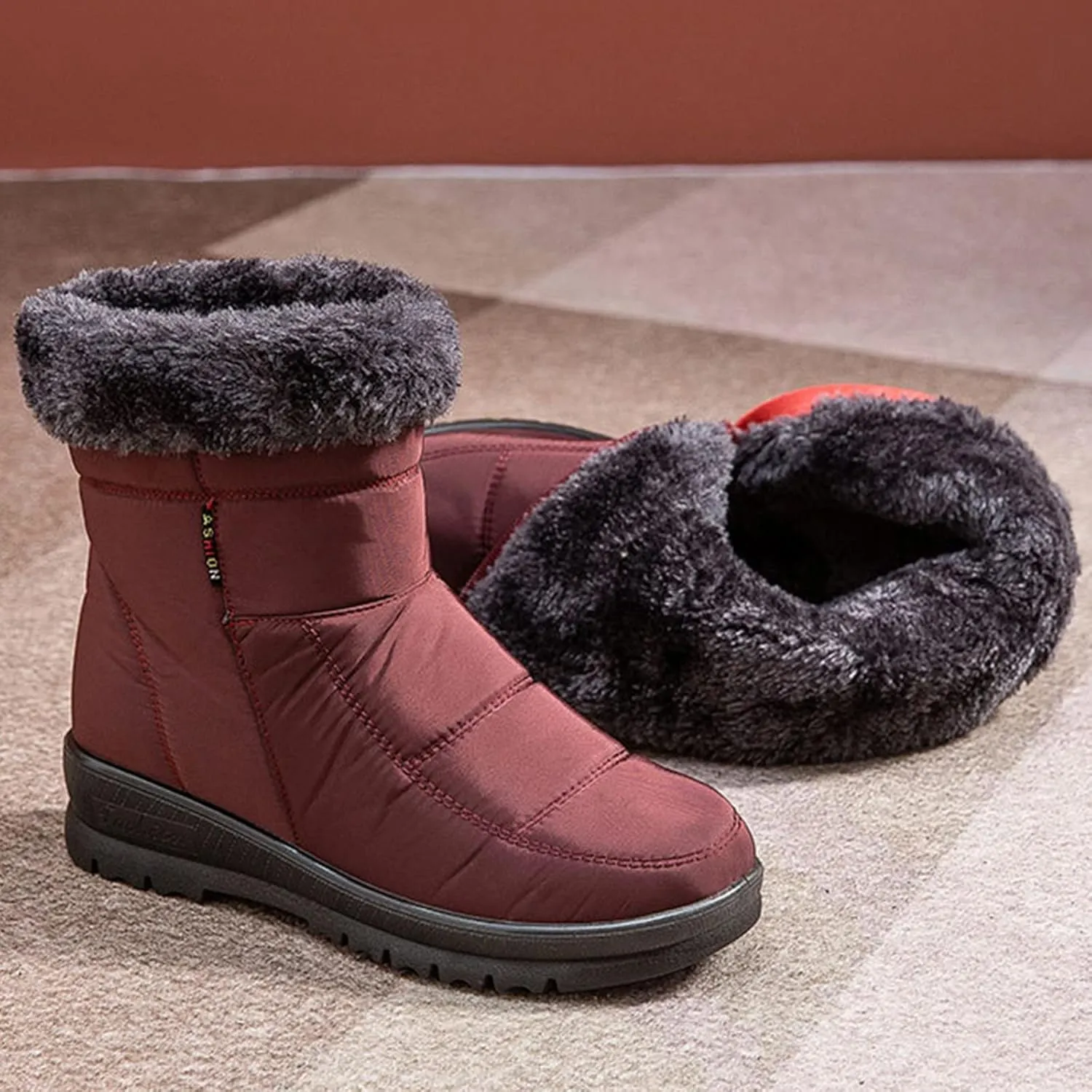 Slip on Winter Boots for Women Wide Womens Waterproof Snow Boots Knee High Women's Leather Winter Boots White Tall Snow Boots for Women White Botas Invierno Mujer Elegantes