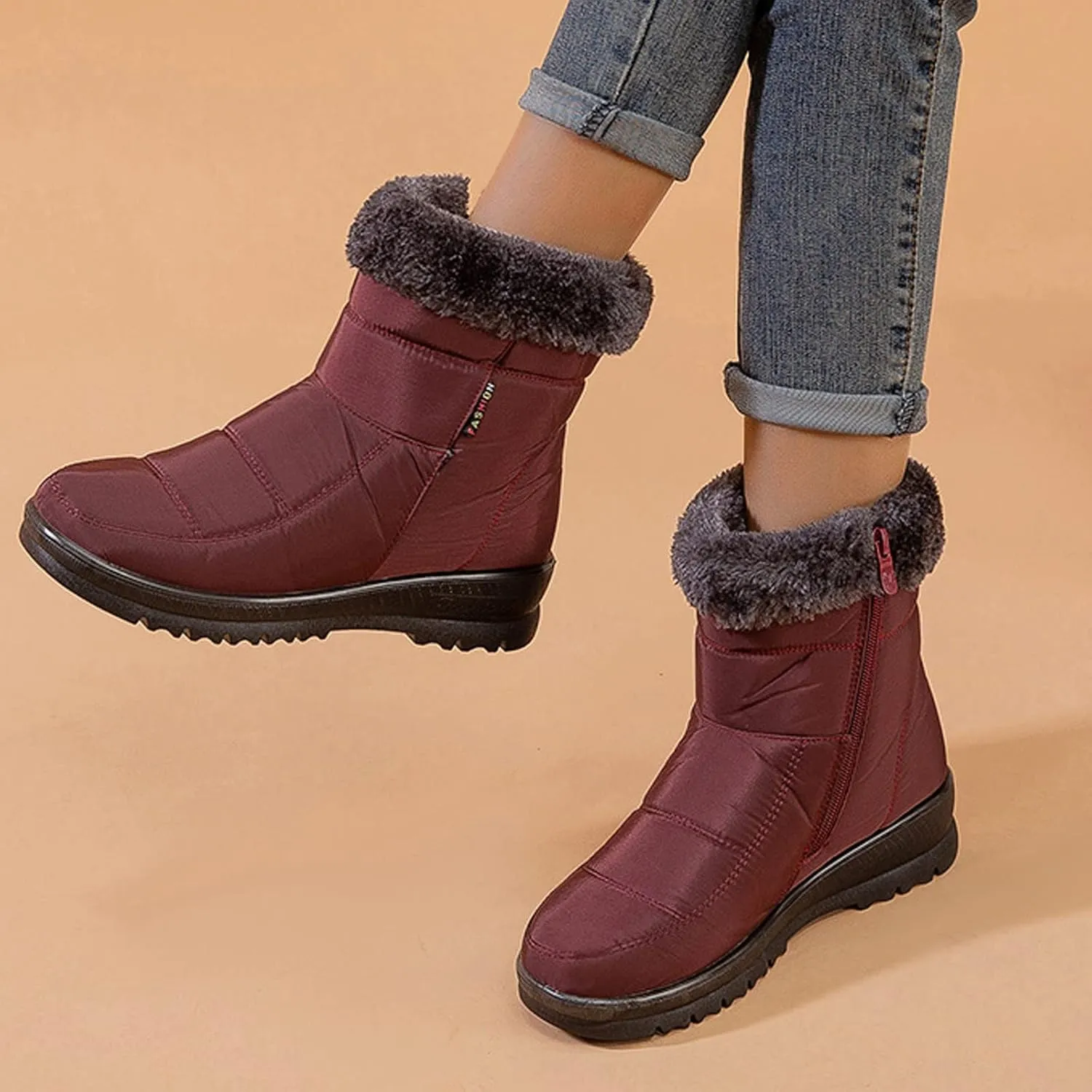 Slip on Winter Boots for Women Wide Womens Waterproof Snow Boots Knee High Women's Leather Winter Boots White Tall Snow Boots for Women White Botas Invierno Mujer Elegantes