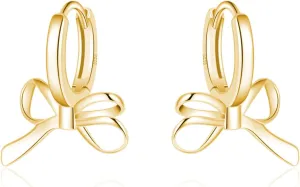 SLUYNZ 925 Sterling Silver Bow Hoop Earrings for Women Teen Girls Bow Ribbon Huggie Earrings