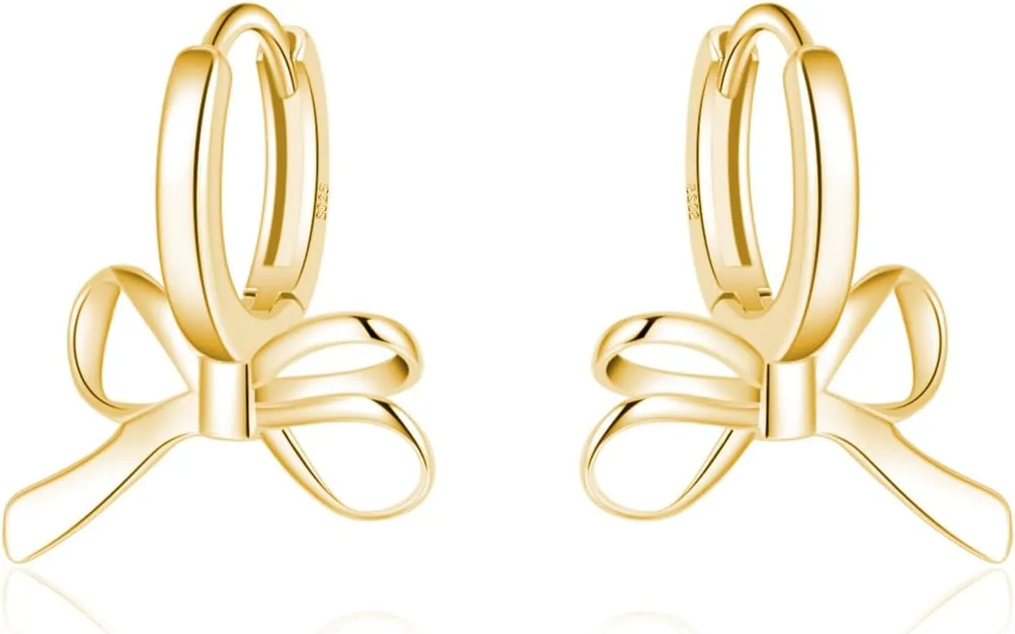 SLUYNZ 925 Sterling Silver Bow Hoop Earrings for Women Teen Girls Bow Ribbon Huggie Earrings