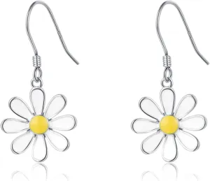 SLUYNZ 925 Sterling Silver White Flower Dangle Earrings for Women Teen Girls Daisy Flower Drop Earrings Summer Spring