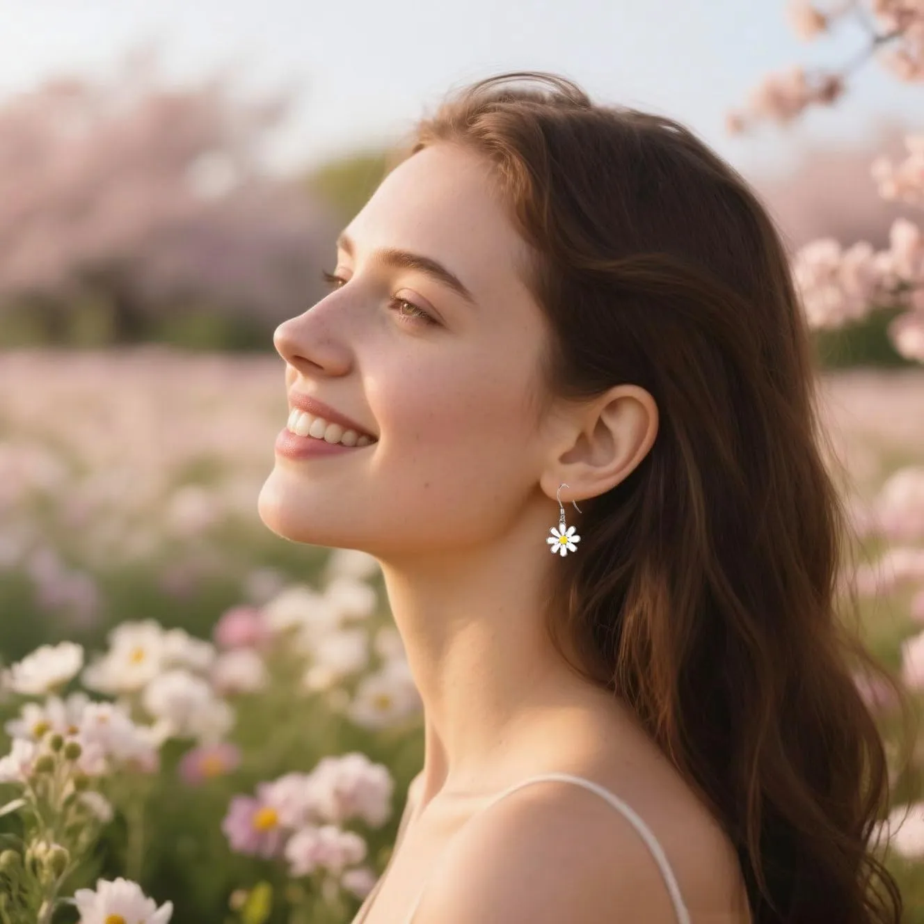 SLUYNZ 925 Sterling Silver White Flower Dangle Earrings for Women Teen Girls Daisy Flower Drop Earrings Summer Spring