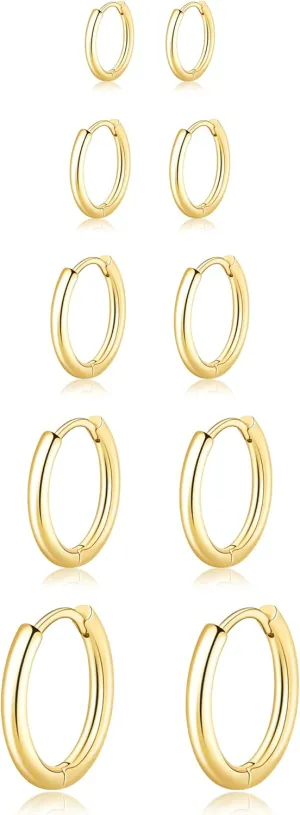 Small Gold Huggie Hoop Earrings Set for Women 14K Real Gold Plated Hypoallergenic Lightweight Earrings for Sensitive Ears Everyday Earrings Sets for Multiple Piercing Cartilage Hoop Earrings Stack Jewelry