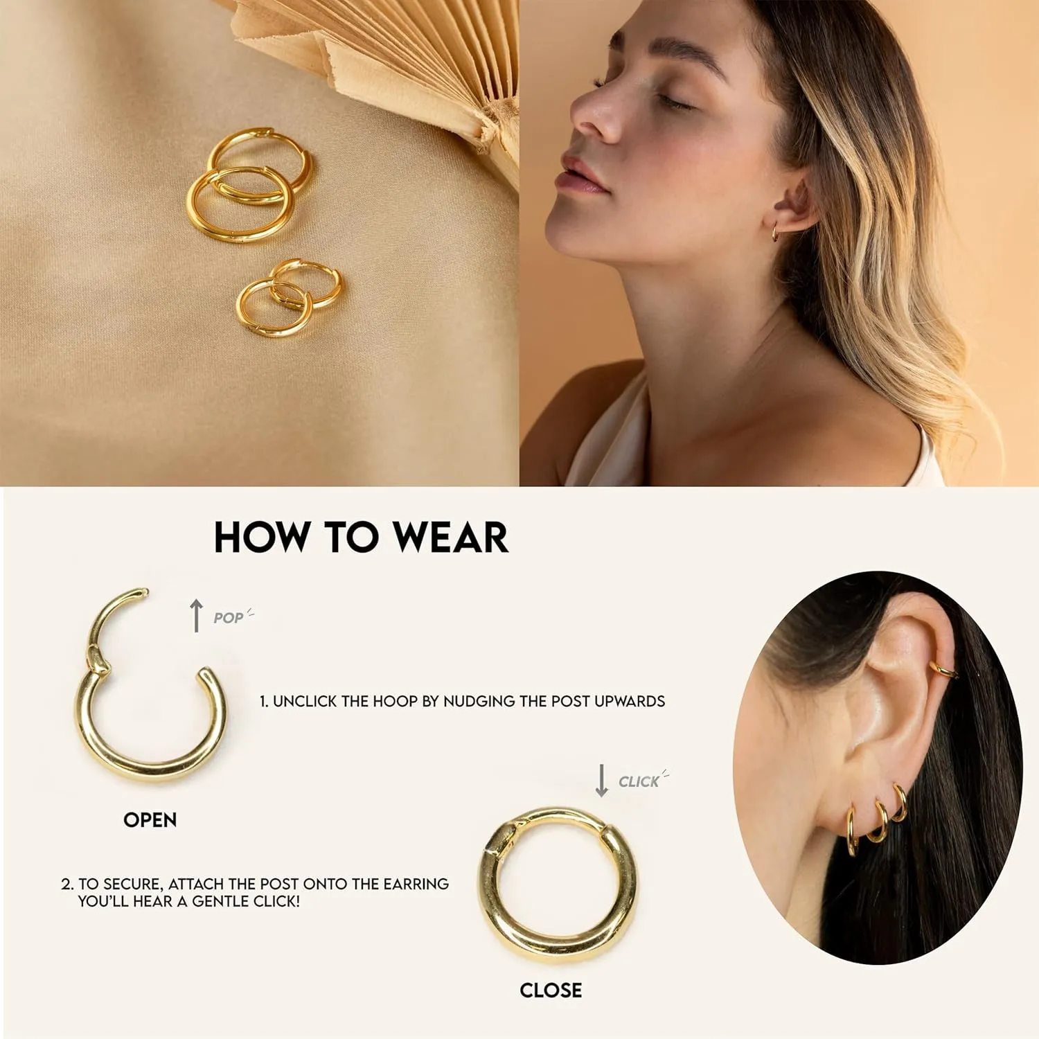 Small Gold Huggie Hoop Earrings Set for Women 14K Real Gold Plated Hypoallergenic Lightweight Earrings for Sensitive Ears Everyday Earrings Sets for Multiple Piercing Cartilage Hoop Earrings Stack Jewelry