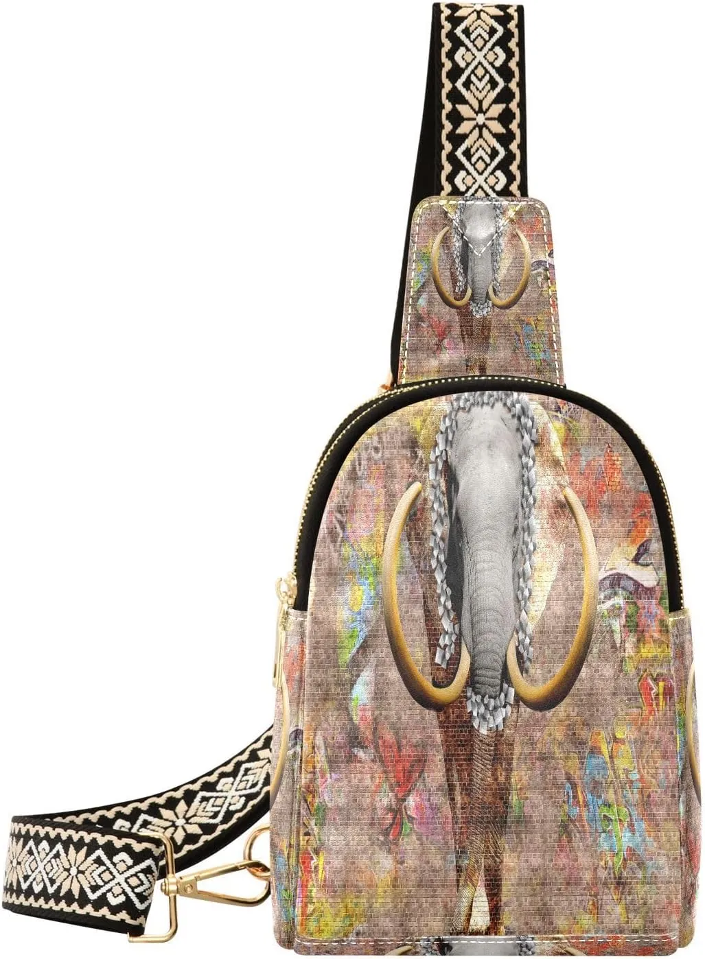 Small Sling Bag Fanny Packs Crossbody Bags for Women 3d Elephant Break Wall Leather Fashion Chest Bag Belt Bag for Women for Travel Sports Running Hiking