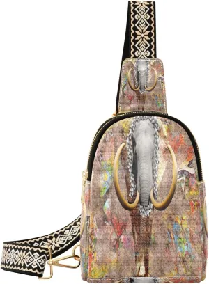 Small Sling Bag Fanny Packs Crossbody Bags for Women 3d Elephant Break Wall Leather Fashion Chest Bag Belt Bag for Women for Travel Sports Running Hiking
